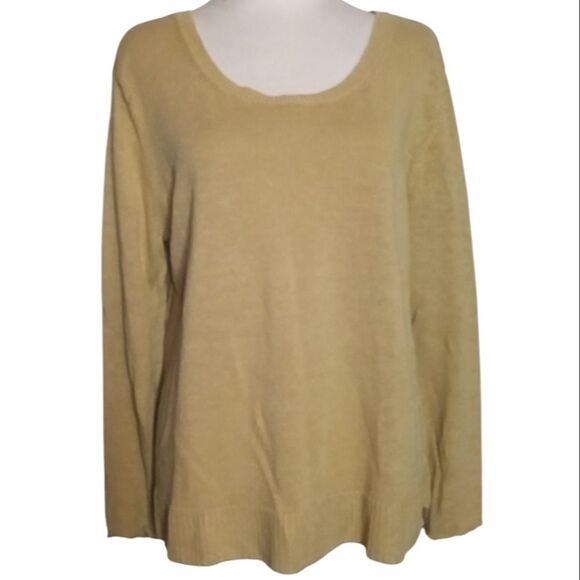 Eileen Fisher Muted Yellow Knit 100% Linen Scoop Neck Sweater Size Large - Picture 1 of 9